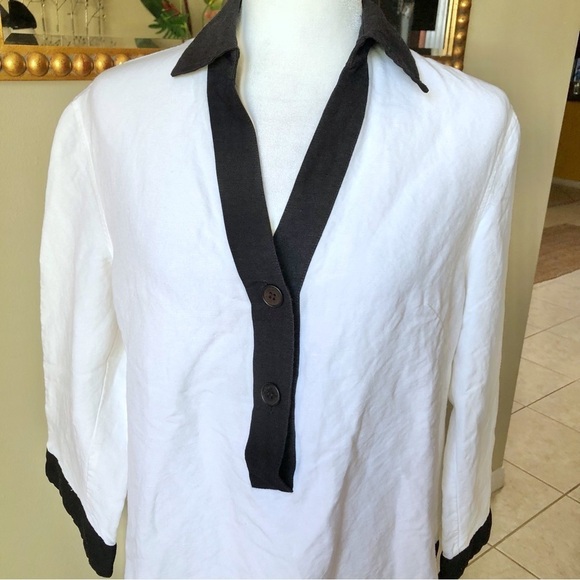 ANNE KLEIN Womens White Black Linen Blend Collar Tunic Size M - Picture 3 of 7